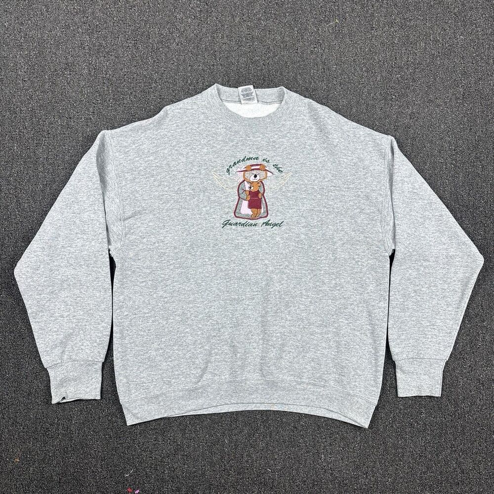 Grandma Is The Guardian Angel Pullover Gray Adult Sweatshirt Embroidered Size XL